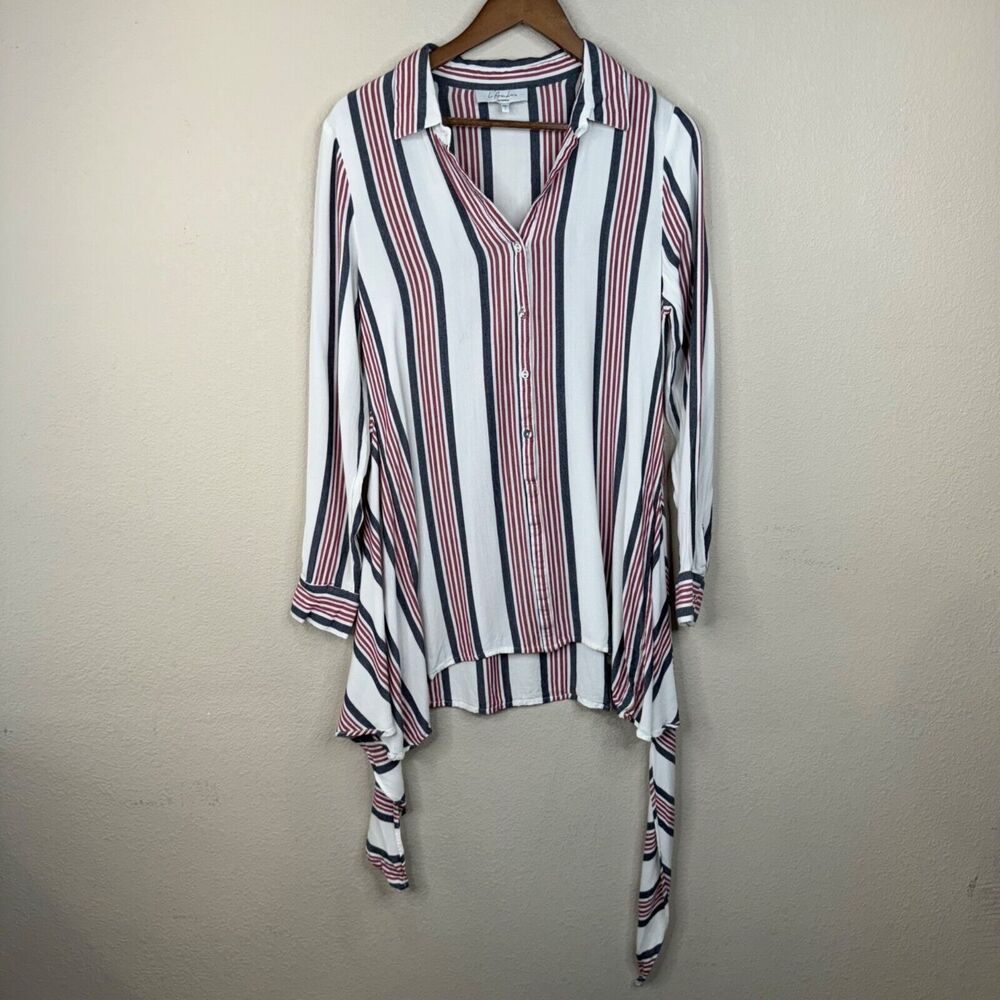 LAcademie Striped Button Down Shirt Dress White Red Blue Preppy
